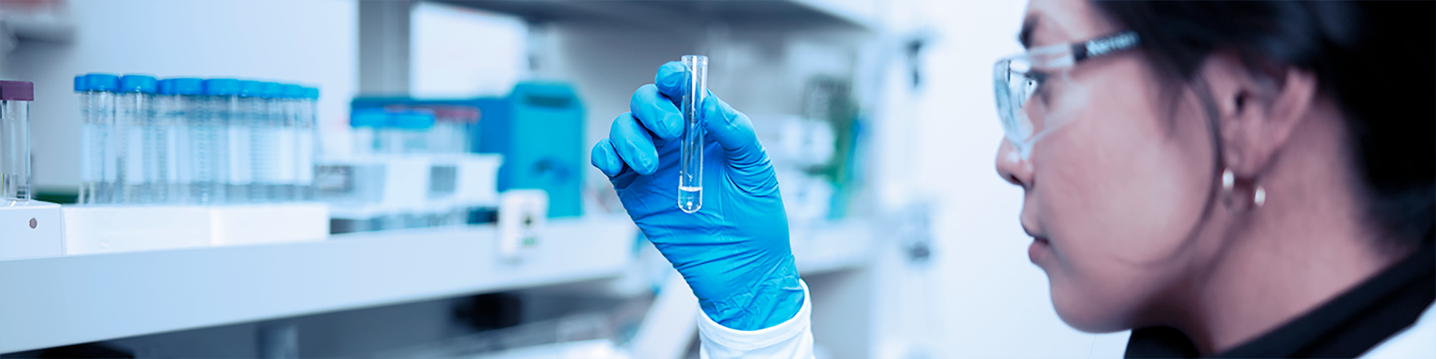 Scientist examining test tube in a laboratory.