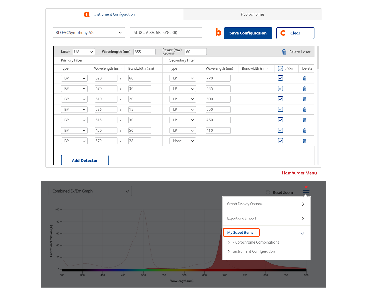Standard configuration pathway, instrument selection